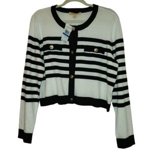 NWT Michael/Michael Kors Black/White Stripe Cardigan Gold Logo Buttons Size XL